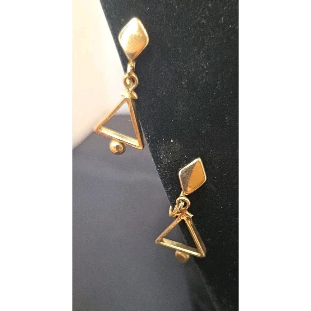 Alice Goldtone Clip On Triangle "Tree" Dangling Earrings 1"  1/4" in Length